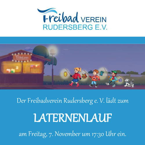 Einladung zum Laternenlauf mit Illustration von Kindern mit Laternen.
